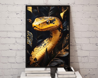 Exotische Schlange Wandkunst: Goldene Schuppen-Dschungel-Druck (Digitaler Download)
