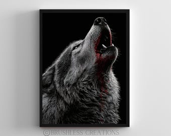 Howling Wolf Art Print, Dark Nordic Decor (Digital Download)