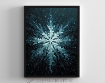 Abstract Snowflake Painting, Winter Wall Art, Ice Crystal Artwork, Geometric Abstract Print, Minimalist Winter Decor, Digital Download