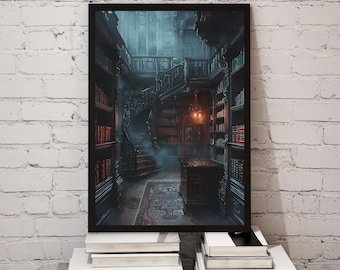 Gothic Library Print: Moody Dark Academia Wall Art (Digital Download)