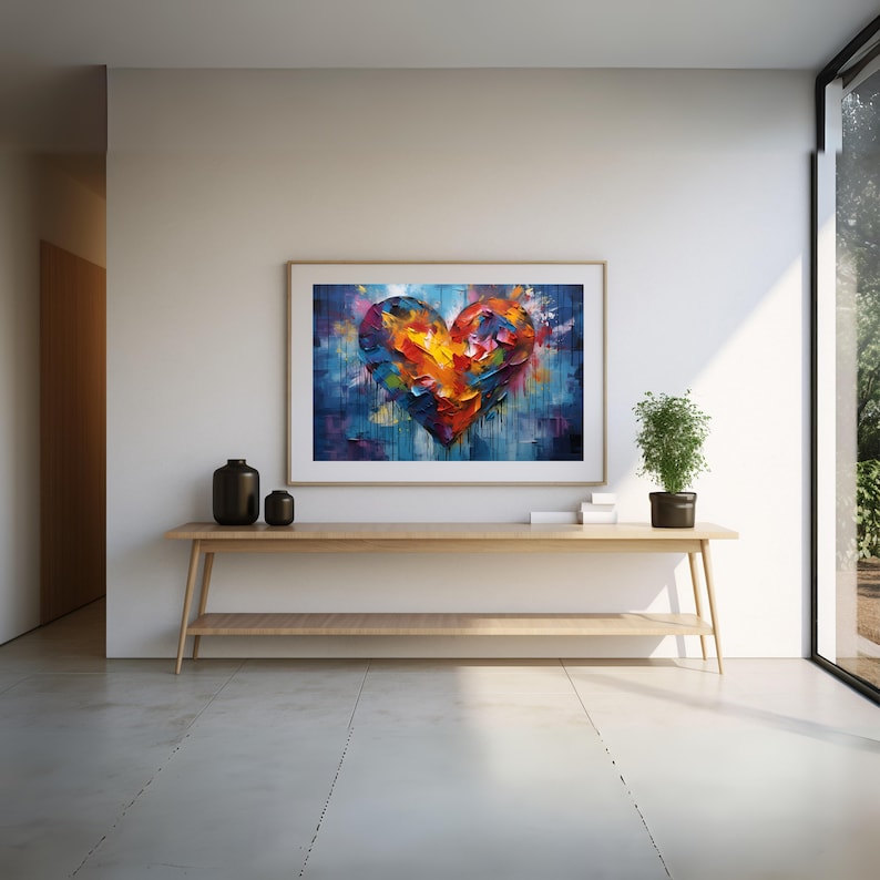 Large Heart Wall Art With Vibrant Colors, Heartfelt Harmony, Vibrant Heart Painting, Romantic