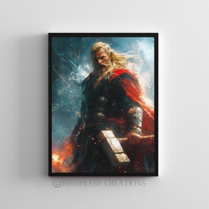 Thor Wall Art, Norse Mythology Poster, Viking God of Thunder Print, Nordic Warrior Artwork, Fantasy Art Print, Digital Download