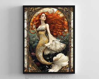 Art Nouveau Mermaid Art Print: Fantasy Wall Decor (Digital Download)
