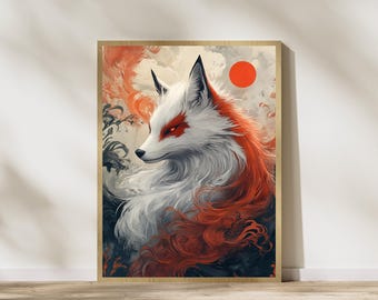 Kitsune Fuchs Druck: Japanische Mythologie Kunst, Yokai Dekor (Digitaler Download)