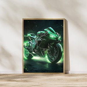 Kawasaki Ninja H2R Poster, Motorcycle Wall Art, Superbike Decor, Motorcycle Poster, High-Performance Bike Poster, Digital Download