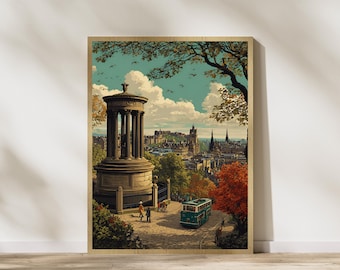 Vintage Edinburgh Scotland Travel Poster: Calton Hill View (Digital Download