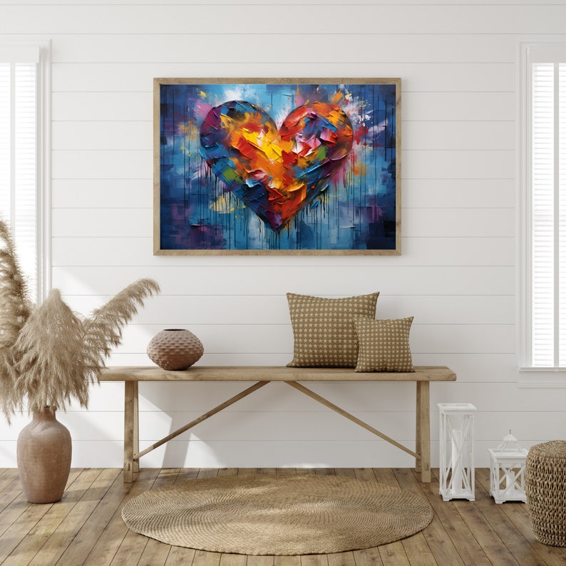 Large Heart Wall Art With Vibrant Colors, Heartfelt Harmony, Vibrant