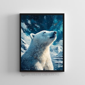 Polar Bear Art Print: Winter Wildlife, Snow Landscape (Digital Download)