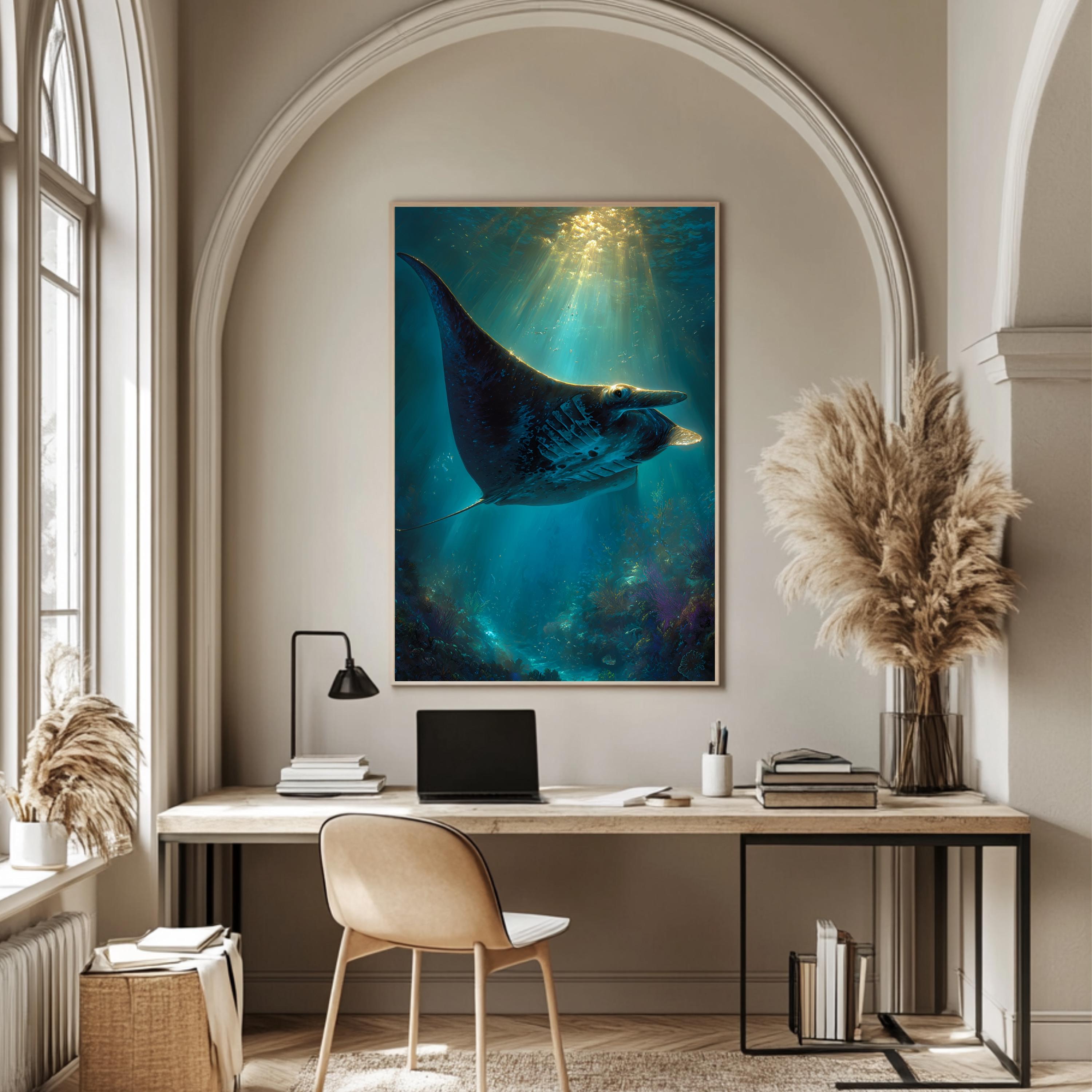 Manta Ray Art Print, Underwater Ocean Wall Decor (digital Download) - Etsy