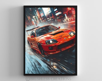 Poster Toyota Supra MK4 : oeuvre d'art de voiture de course de rue JDM (téléchargement numérique)