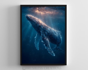 Impresión artística de ballenas: Póster de vida marina submarina (descarga digital)