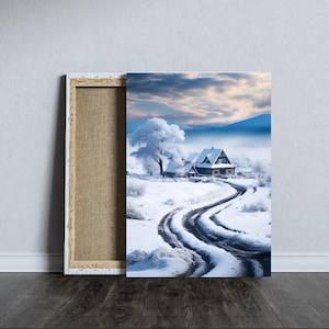 Winter Cottage Landscape Art Print: Snowy Path (Digital Download)