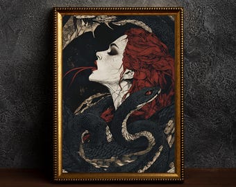 Grafika Lilith: Gotycka kobieta z wężami (pobranie cyfrowe)