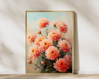 Blushrosa krysantemumtryck: Elegant blommig väggkonst (digital nedladdning)