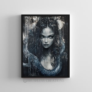 Creepy Siren Wall Art, Dark Fantasy Mermaid Poster, Gothic Sea Creature Print, Mythical Horror Art, Ocean Witch Decor, Digital Download