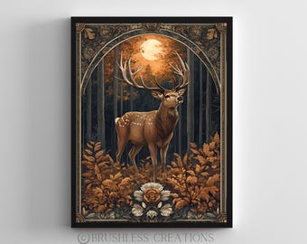 Majestic Deer Art Print: Art Nouveau Woodland Scene (Digital Download)