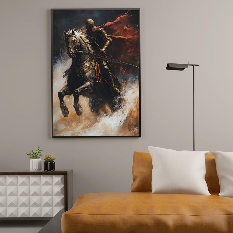 Medieval Knight Art Print, Dark Fantasy Battle Artwork (digital ...