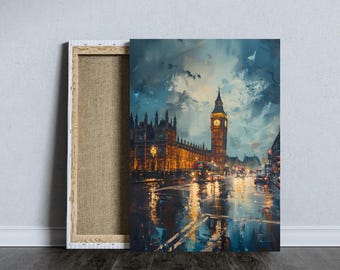 Poster Big Ben de Londres pluvieux : art du paysage urbain urbain (téléchargement numérique)
