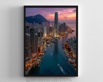 香港の街並みアートプリント｜油絵風（デジタルダウンロード） - Etsy 日本