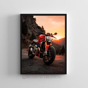 Ducati Monster 1200 Sunset Poster: Sport Bike Garage Art (Digital Download)