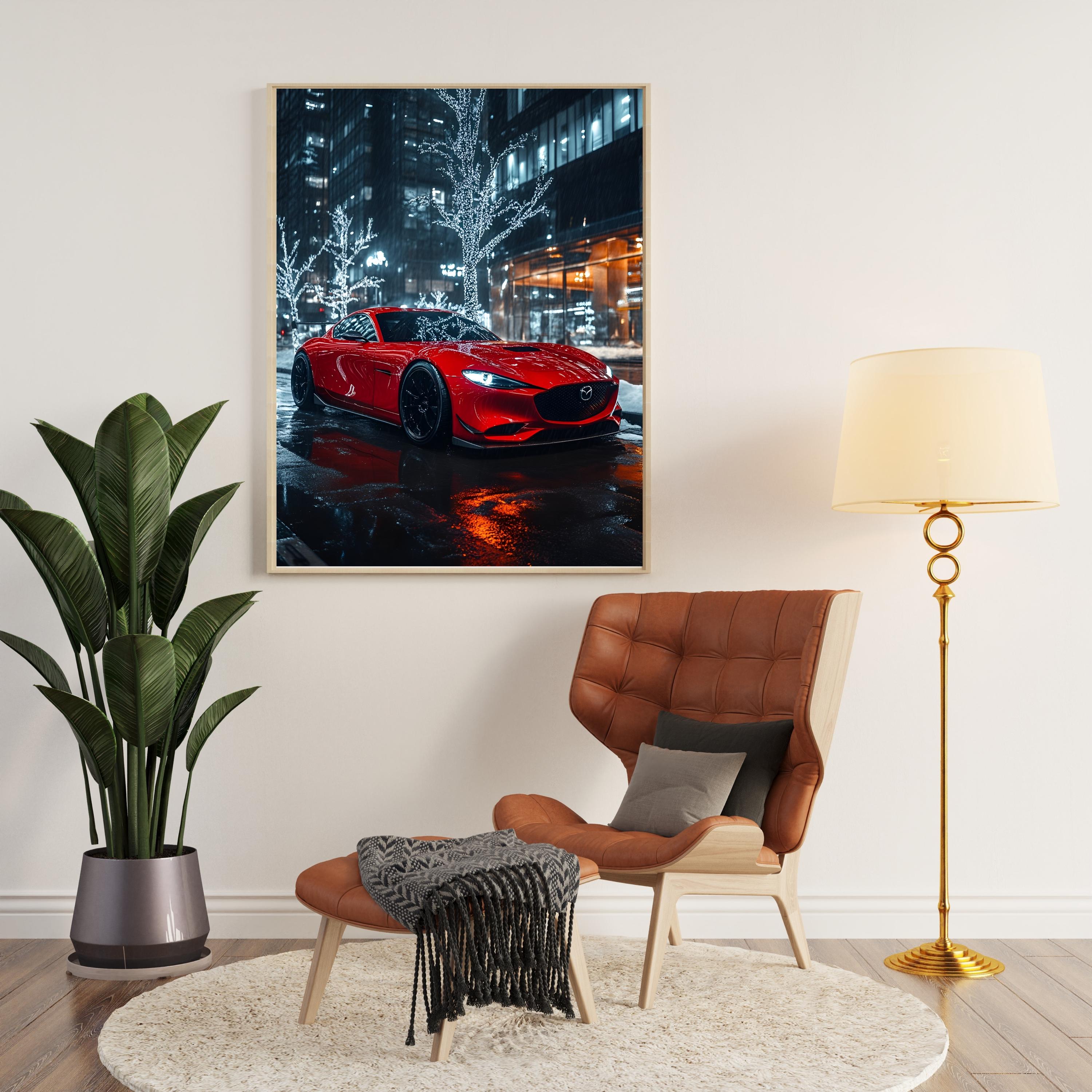 Mazda RX-8 Poster: Red Sports Car, Night City JDM Art (digital