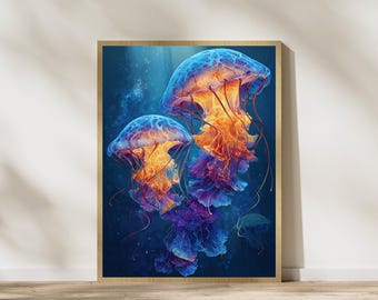 ダークフローラルクラゲの絵画 - デジタルアートプリント - ダーク