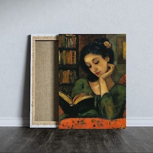 Antique Portrait Woman Reading, Book Lover Art, Classic Literature Decor, Cozy Reading Nook, Home Library Art, Digital Download