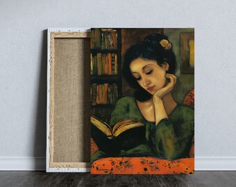 Woman Reading Antique Portrait: Cozy Library Art (Digital Download)