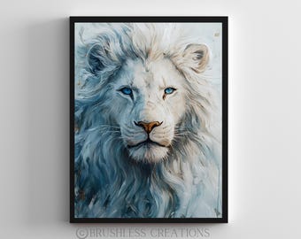 Majestic White Lion Moon Art Print | Fantasy Lioness Wall Decor
