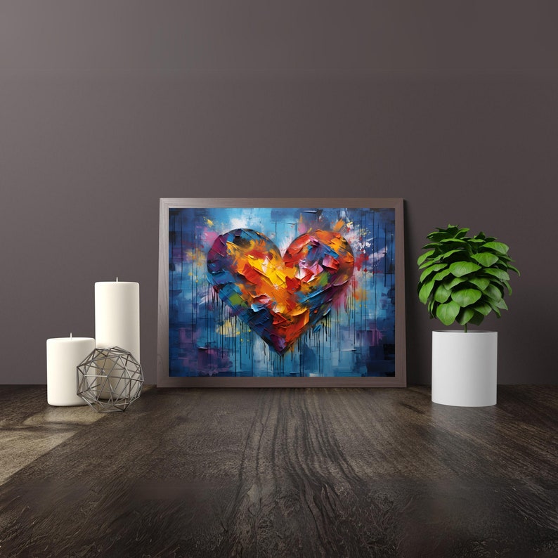 Large Heart Wall Art With Vibrant Colors, Heartfelt Harmony, Vibrant Heart Painting, Romantic