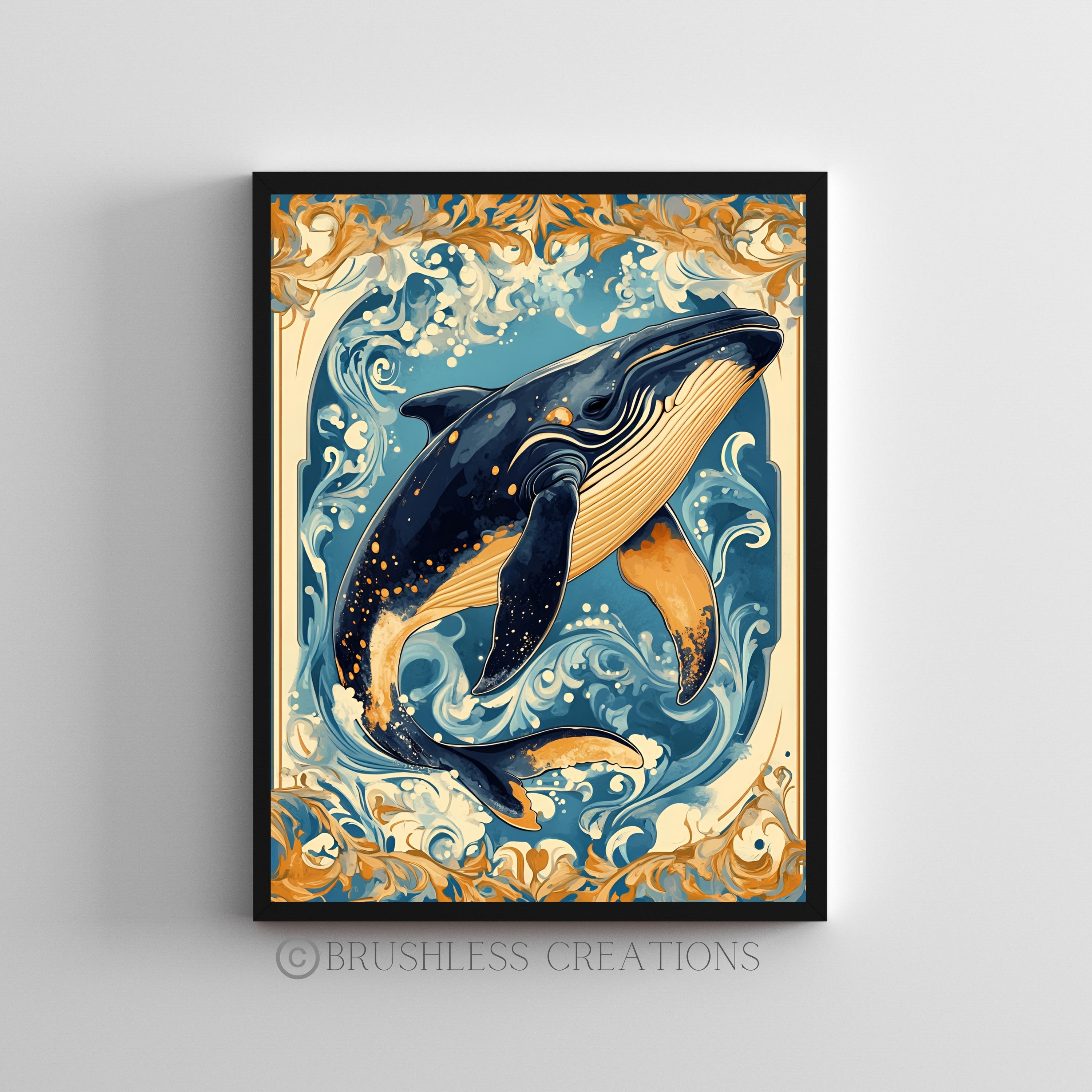 Humpback Whale 額入りポスター Whale Art Print: Baroque Ocean Humpback Whale Poster (digital