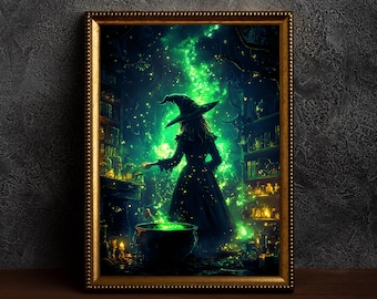 Witch Cauldron Gothic Art Print: Dark Fantasy Halloween Decor (Digital Download)