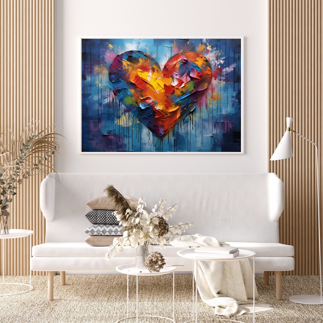 Large Heart Wall Art With Vibrant Colors, Heartfelt Harmony, Vibrant Heart Painting, Romantic