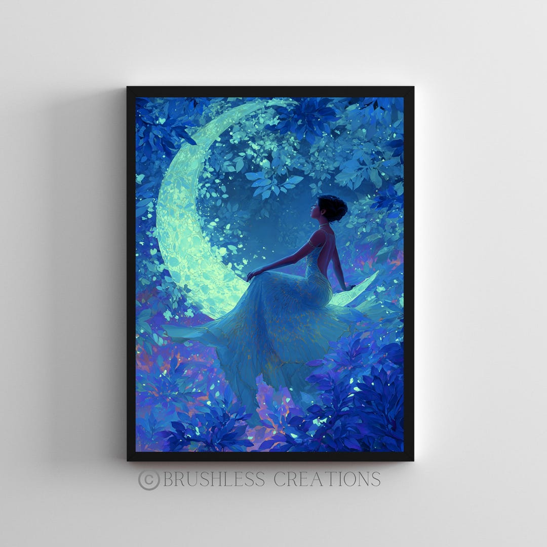 Moon Lady Art Print, Celestial Woman, Fantasy Wall Decor (digital ...