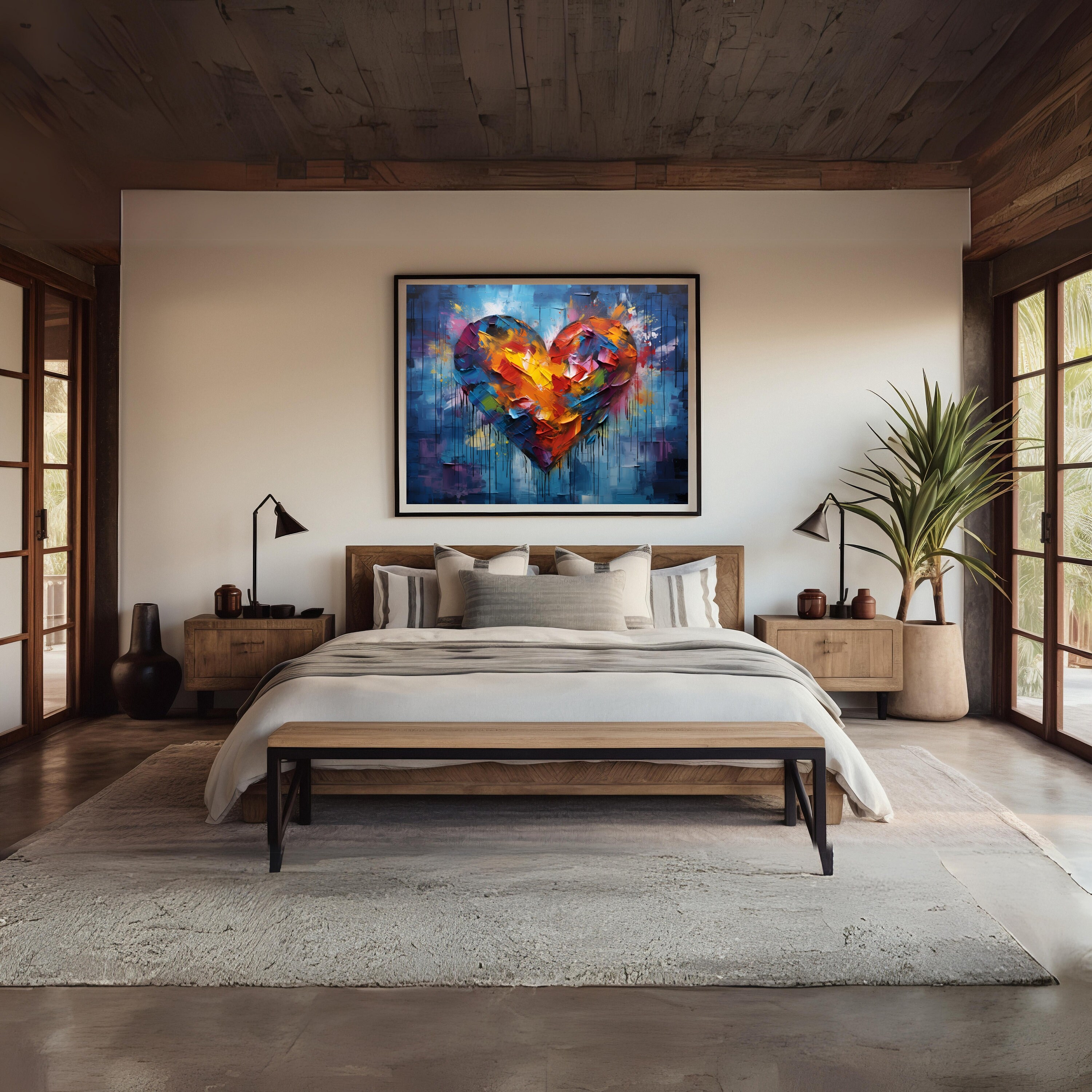 Large Heart Wall Art With Vibrant Colors, Heartfelt Harmony, Vibrant