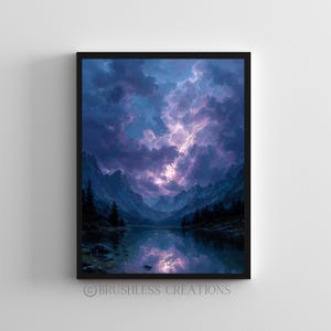 Stormy Sky Landscape Poster, Mountain Thunderstorm Wall Art, Nature Lightning Print, Dramatic Sky Art, Moody Landscape Art, Digital Download