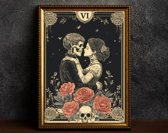 The Lovers Tarot Card Print: Gothic Skeleton Couple (Digital Download)