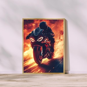 Motorcycle Rider Poster, Sports Bike Art, Racing Wall Art, High-Speed Motorcycle Print, Biker Decor, Racing Wall Art, Digital Download