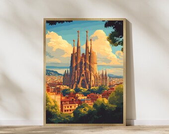 Sagrada Familia Art Print: Barcelona Cityscape Travel Poster (Digital Download)