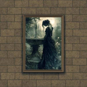 Melancholic Woman Print, Gothic Wall Art, Dark Fantasy Art, Emotional Art Print, Victorian Woman Poster, Digital Download