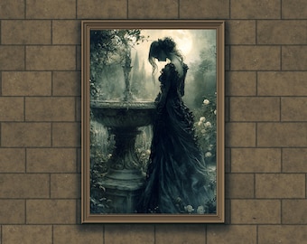 Gotycka wiktoriańska kobieta – wydruk artystyczny: plakat z gatunku dark fantasy (pobranie cyfrowe)