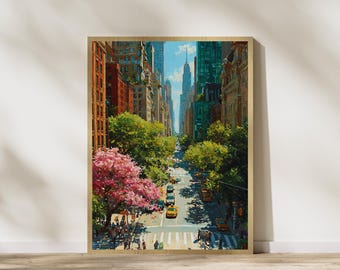 NYCストリート写真プリント：ヴィンテージニューヨークシティ旅行ポスター（デジタルダウンロード）