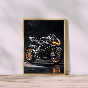 Pôster Ducati Panigale V4S, Arte de parede de superbike, Arte de motocicleta esportiva, Decoração de bicicleta de alto desempenho, Presente para entusiastas de corrida, Download digital