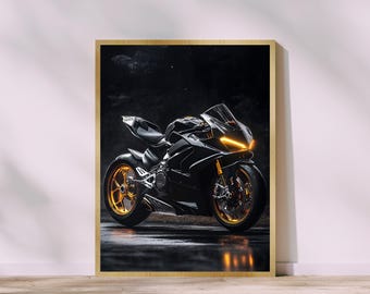 Póster de la Ducati Panigale V4S: Arte de superbike en negro y dorado (descarga digital)