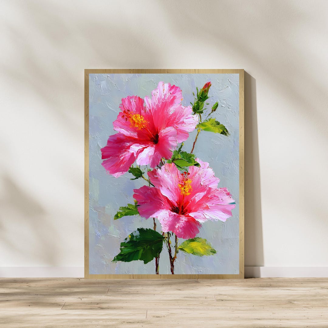 Pink Hibiscus Flower Art Print: Floral Expressionism (digital