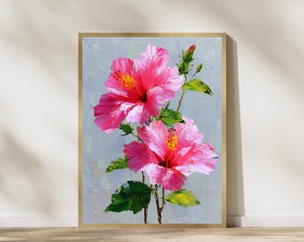 Pink Hibiscus Flower Art Print: Floral Expressionism (Digital Download)