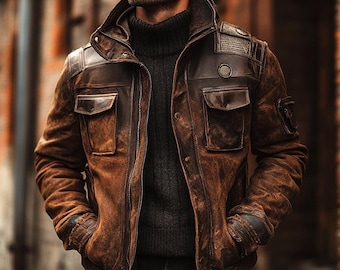 Men's Genuine Leather Biker Jacket, Slim Fit Bomber