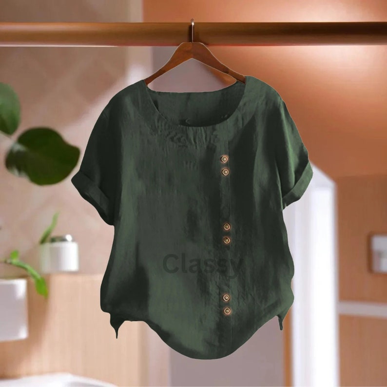Women’s Summer Casual Linen Blouse | Short Sleeve