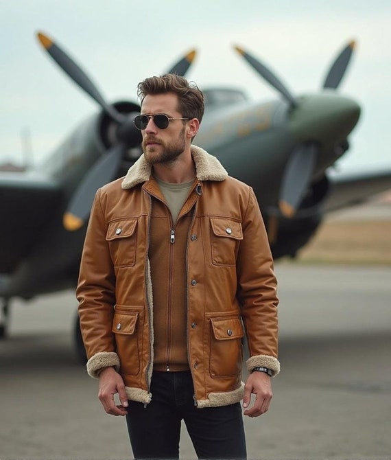 Bomberjacke Lederjacke Braun Mit Fell Herren Lederjacke Männer