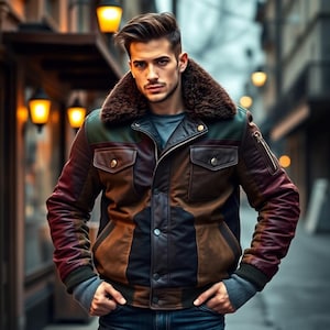 Veste rétro homme, veste motard en cuir pour homme, veste en cuir véritable rare, manteau d'hiver homme